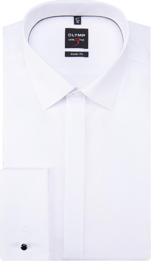 OLYMP Level 5 body fit overhemd - smoking overhemd - wit - gladde stof met Kent kraag - Strijkvriendelijk - Boordmaat: 42
