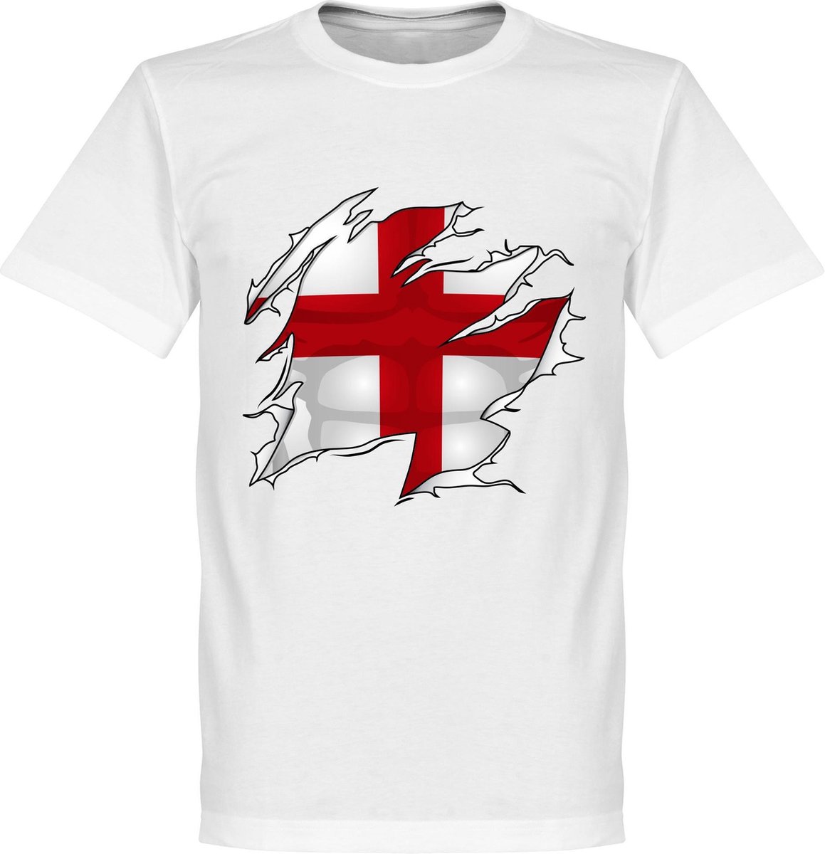 Engeland Ripped Flag T-Shirt - Wit - XXXL