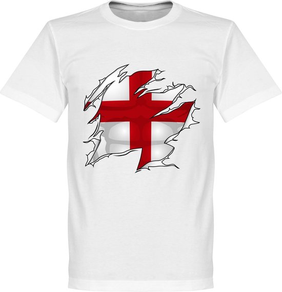 Engeland Ripped Flag T-Shirt - Wit - XXXL