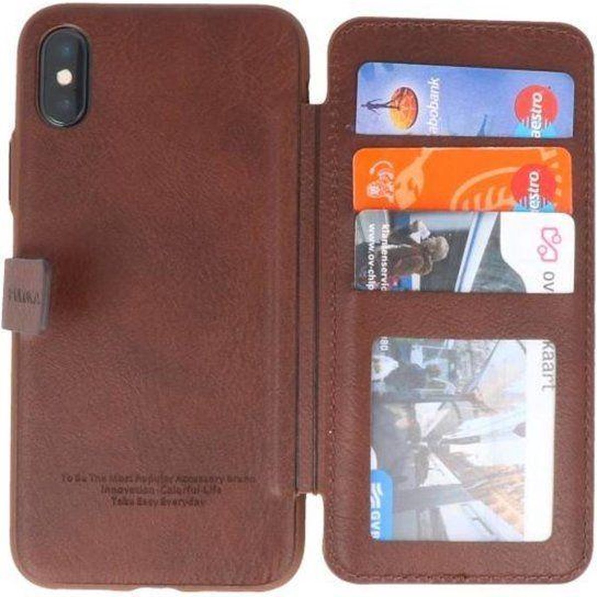 Puloka iPhone X / Xs Multi Function Back Clip Wallet Case Portomonee Hoesje Bruin