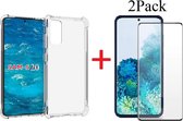 Hoesje Geschikt Voor Samsung Galaxy S20 Hoesje - Clear Anti Shock Back hoesje & 2x Screenprotector Combi - transparant