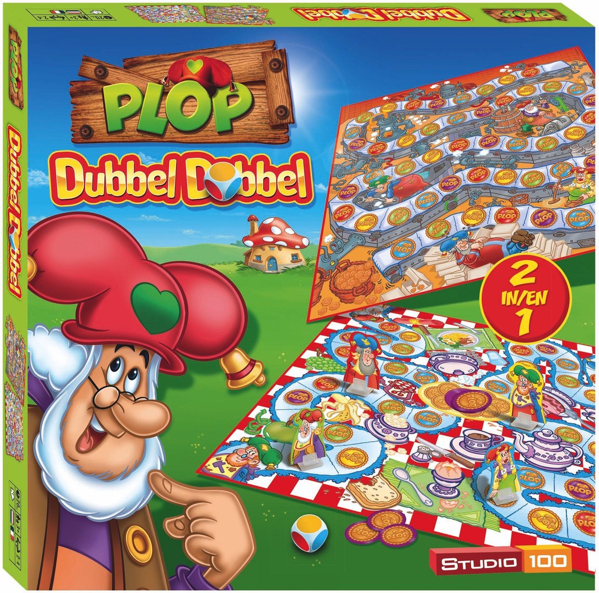 Kabouter Plop - Dobbelspel - Dubbel Dobbel - 2 spellen in 1 - help Plop en zijn vrienden in de koekjesfabriek