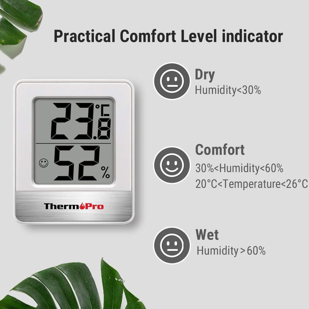 ThermoPro TP49 2 Pièces Hygromètre Numérique Thermomètre Intérieur  Humidimètre Thermomètre d'Ambiance avec Température 