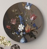 HIP ORGNL Schilderij Bloemen in een Wan-Li vaas en schelpen - ⌀40cm - Wandcirkel