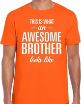 Awesome Brother tekst t-shirt oranje heren L