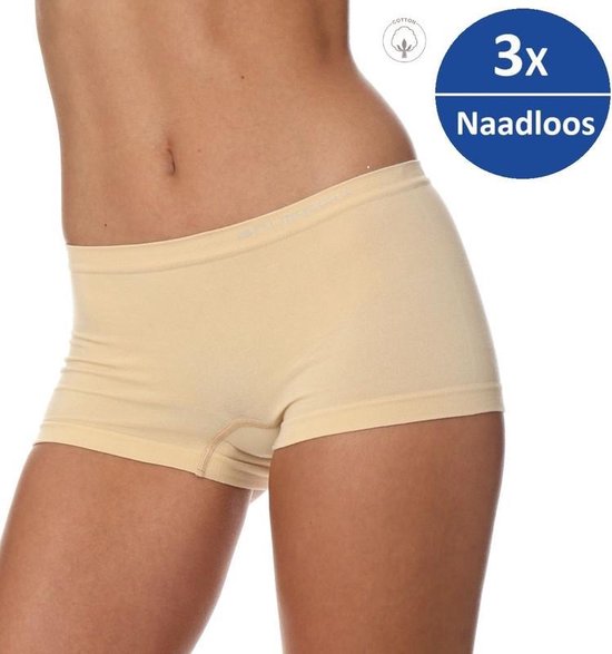 Brubeck Dames Ondergoed Boxershorts - Naadloos Elastisch Katoen 3-Pack - Beige - L