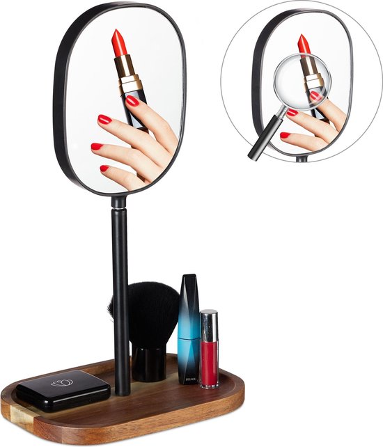 relaxdays make up spiegel met 3x vergroting - scheerspiegel - op voet -  draaibaar - plank | bol.com