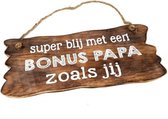 Houten Tekstplank / Tekstbord 12x30cm "Bonus Papa...." - Kleur Naturel