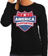 Amerika / America schild supporter sweater zwart voor dames XL