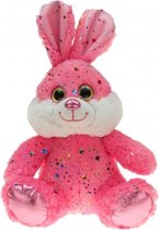 Pluche roze paashaas/hazen knuffel met metallic sterretjes 25 cm speelgoed - Roze haasje knuffeldier - Haas/konijn Pasen