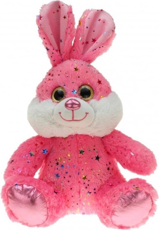 Peluche lapin de Pâques rose / lapin en peluche avec étoiles métalliques  jouet 25 cm 