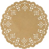 90x Bruiloft bruine/naturel ronde placemats 35 cm papier met kanten uiterlijk - Huwelijk/trouwerij decoratie wegwerp papieren placemats - Kraftpapier tafeldecoraties - Vintage/landelijk/rustiek thema