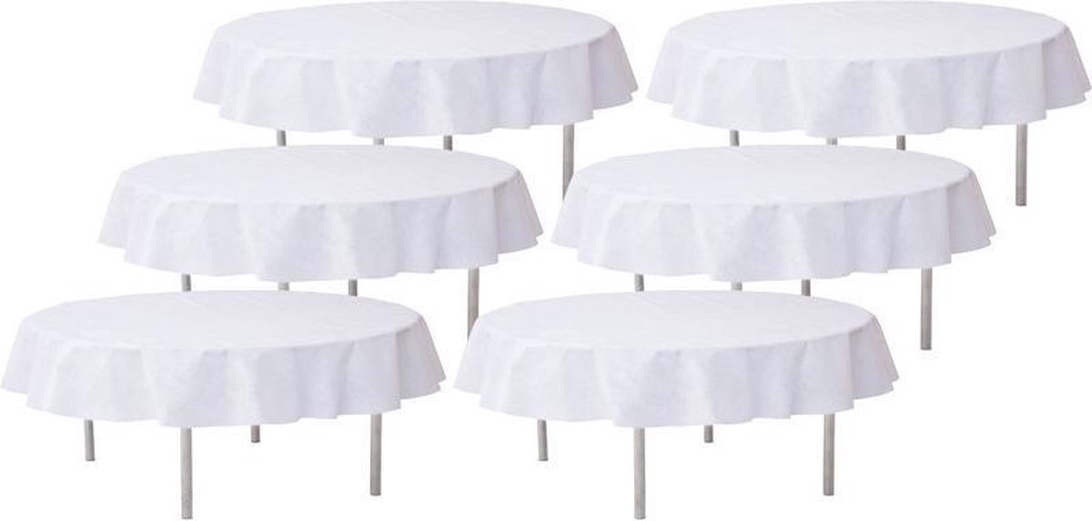 6x Bruiloft witte ronde tafelkleden/tafellakens 240 cm stof - Huwelijk/trouwerij decoratie ronde tafelkleden Opaque White Wedding - Witte tafeldecoraties - Wit thema