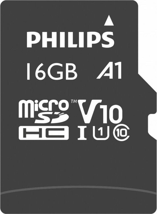 Philips 16GB micro SDHC kaart, A1, V10, UHS-I.