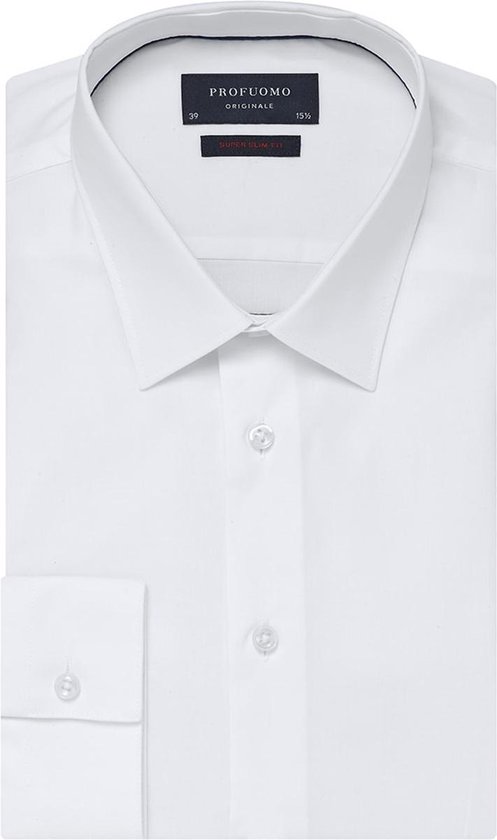 Profuomo Originale super slim fit overhemd - stretch poplin - wit - Strijkvriendelijk - Boordmaat: