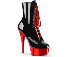 Pleaser Enkellaars -36 Shoes- DELIGHT-1020 Zwart/Rood