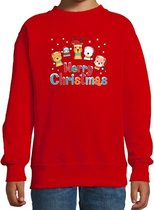 Foute kersttrui / sweater dierenvriendjes Merry christmas rood voor kinderen - kerstkleding / christmas outfit 5-6 jaar (110/116)