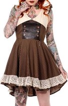 Banned Korte jurk -M- RETRO BROWN BLACK STRIPED STEAMPUNK Bruin