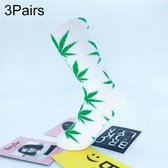 3 Pairs High Tube Hemp Leaves Female Men Trend Wild Maple Leaf Students Cotton European and American Style Socks(White and Green)