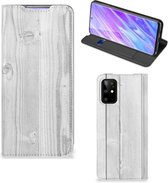 Geschikt voor Samsung Galaxy S20 Plus Book Wallet Case White Wood