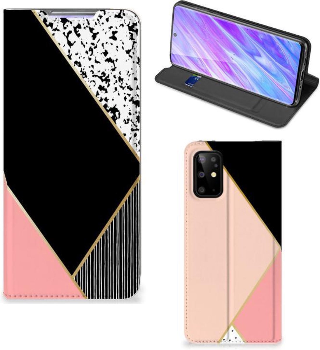 Samsung Galaxy S20 Plus Stand Case Zwart Roze Vormen