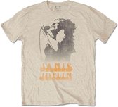 Janis Joplin Heren Tshirt -S- Working The Mic Creme