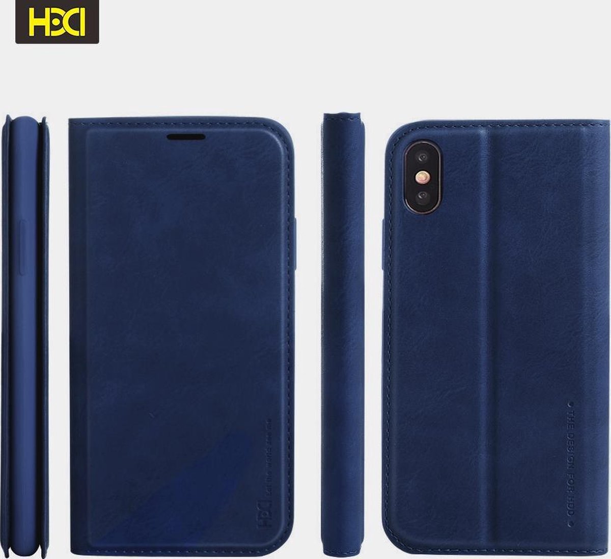 HDD Luxe business boekhoesje donkerblauw geschikt voor Apple iPhone 6/6S + Glasfolie