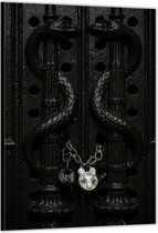 Dibond –Zwarte Poord met Slangen en een Slot– 60x90cm Foto op Aluminium (Wanddecoratie van metaal)