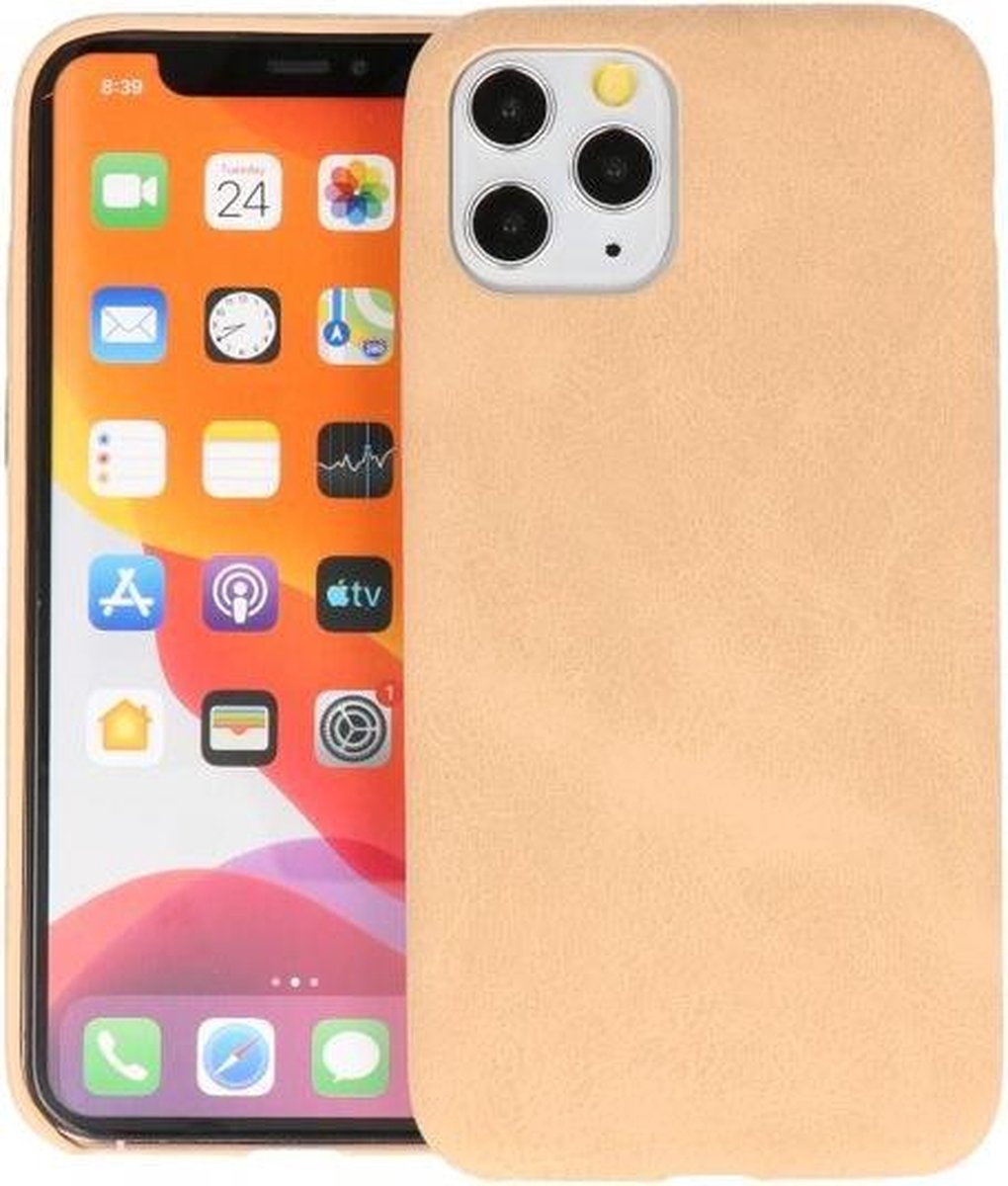 Leder Design Back Cover voor iPhone 11 Pro Beige