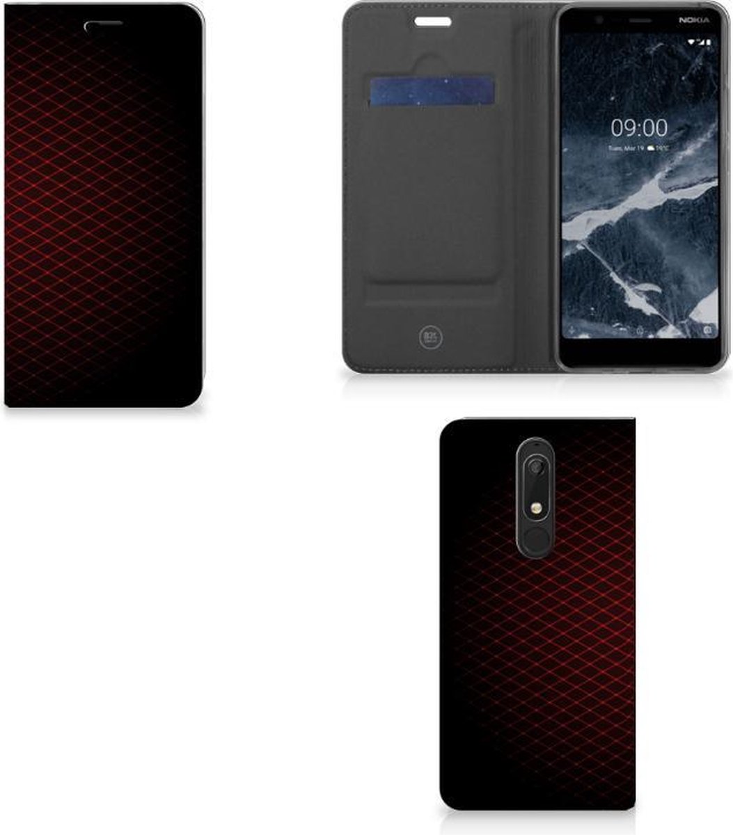 Nokia 5.1 (2018) Hoesje met Magneet Geruit Rood