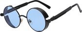 KIMU zonnebril blauwe glazen steampunk - zwart rond montuur retro bril
