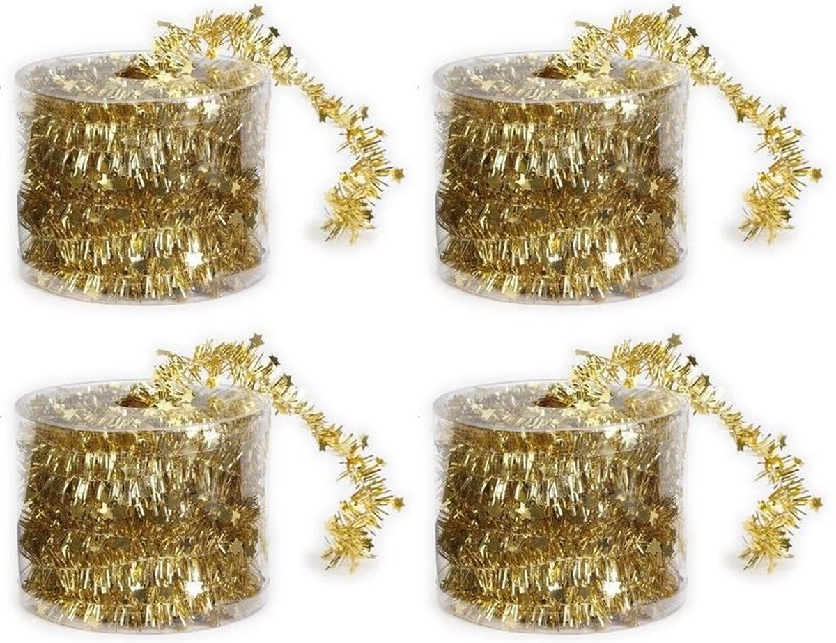 4x Dunne kerstslingers goud 3,5 x 700 cm - Guirlandes folie lametta - Gouden kerstboom versieringen