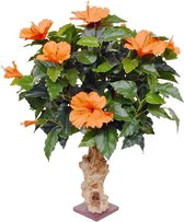 Hibiscus kunstplant 65 cm op voet oranje