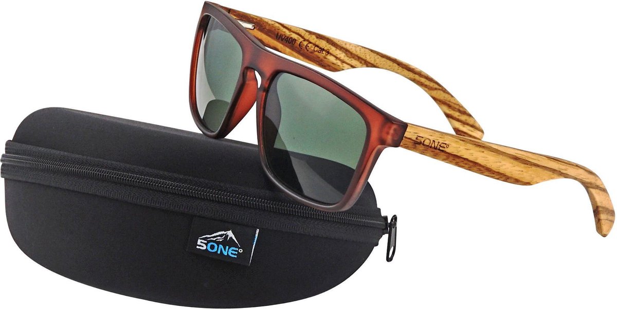 5one® Bali 2-tone Brown - sportieve zebrahout Zonnebril - Grijze lens