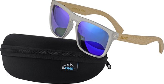 5one® Bali Blue - lunettes de soleil en bois de bambou - Blauw/ transparent