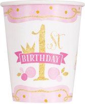 Haza Original Feestbekers "1st Birthday" Roze/goud 8 Stuks