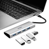 WIWU - Alpha 4 in 1 adapter - Type C naar 4x USB 3.0 - USB-C Data Hub - Aluminium - Grijs
