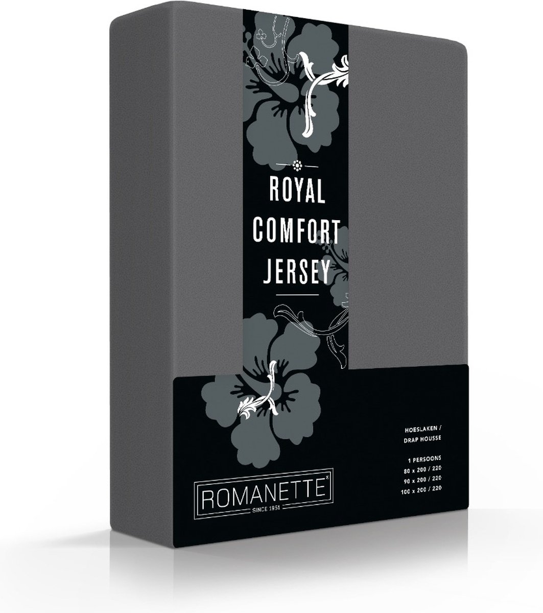 Royal Jersey Comfort Premium 95% Macokatoen / 5% Lycra Hoeslaken - Lits-jumeaux (180/190/200x200/210/220 cm) - Antraciet