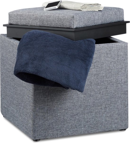 Relaxdays bijzettafel rond, Scandinavisch design, met dienblad, met opbergruimte, H x : ca. 50 x 38 cm, wit