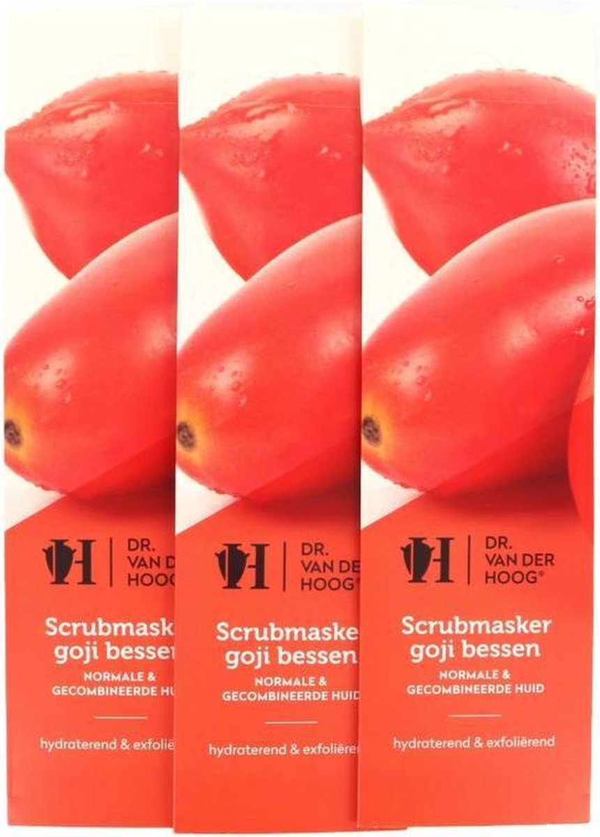 Dr. van der Hoog Scrub Masker Goji Bessen - Normale & Gecombineerde Huid (3 Stuks)