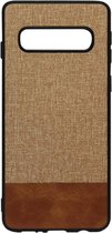 ADEL Siliconen Back Cover Softcase Hoesje voor Samsung Galaxy S10 - Stoffen Design Bruin