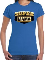 Super mama cadeau t-shirt blauw voor dames XS
