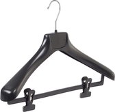 De Kledinghanger Gigant - 20 x Mantel / kostuumhanger kunststof zwart met schouderverbreding en anti-slip knijpers, 42 cm
