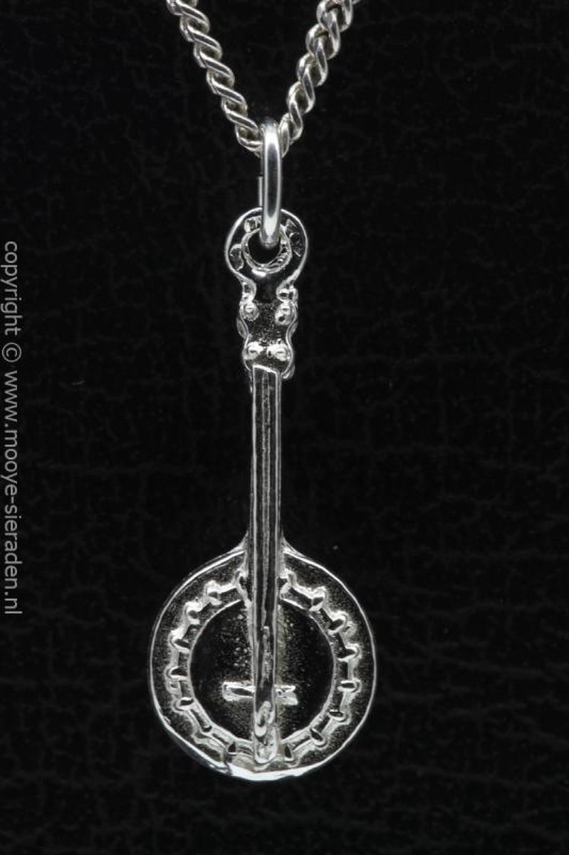 Zilveren Banjo middel ketting hanger