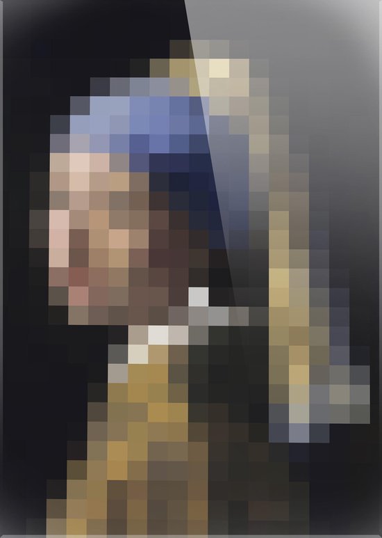 Une fille avec une boucle d'oreille | Pixel art | Johannes Vermeer | Photo sur plexiglas | Décoration murale | 120 cm x 80 cm | Peinture