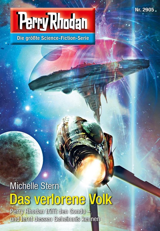 Perry Rhodan nr. 2905: "Das verlorene Volk" met "Die größte Science-Fiction-Serie" logo. Twee ruimteschepen in de ruimte.