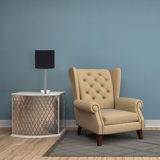 Relaxdays staande lamp woonkamer, E27, met snoer, stoffen kap 43 cm, vintage vloerlamp 156 cm hoog, beige-goud