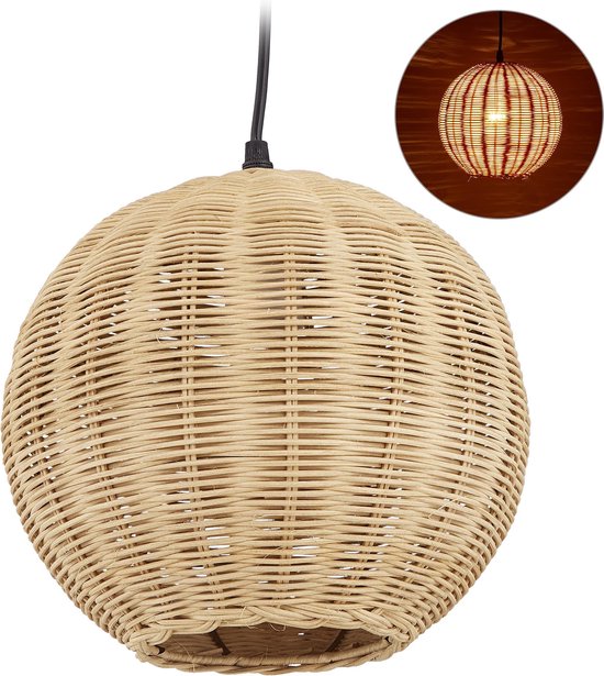 Relaxdays rotan hanglamp - plafondlamp - bamboe lamp - eettafel lamp - E27  - verstelbaar | bol.com
