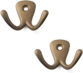 3x Luxe kapstokhaken / jashaken bronskleurig met dubbele haak - hoogwaardig aluminium / vermessingd - 4,2 x 5,0 cm - aluminium kapstokhaakjes / garderobe haakjes