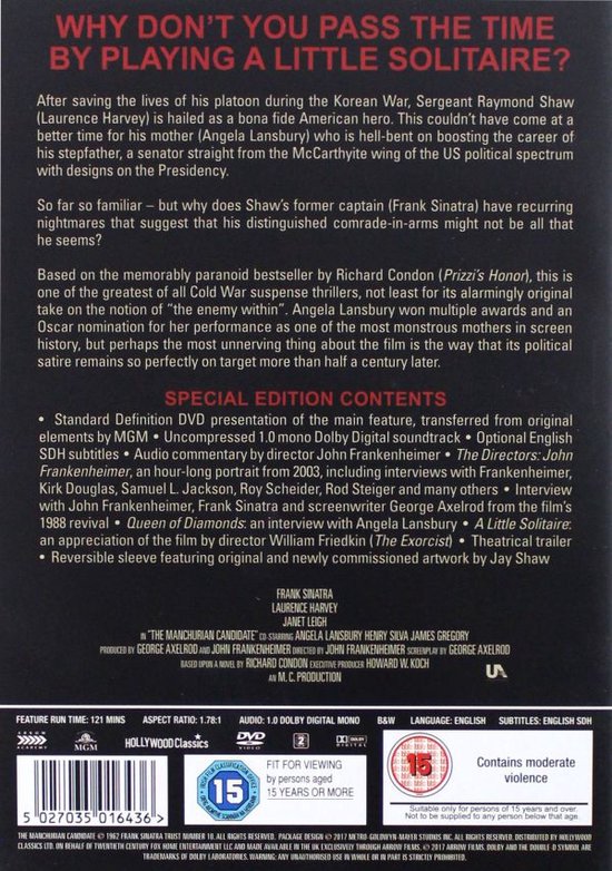 DVD-hoes met filmtitel, namen van acteurs en de quote 'Why don't you pass the time by playing a little solitaire?'. Bevat productinformatie en logo's.